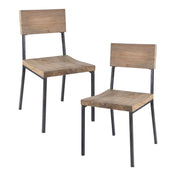Side Chairs, Set of 2, Solid Wood Seat and Back, Gray, Black Metal Legs