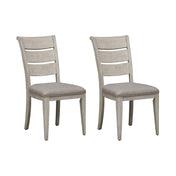 Side Chairs, Set of 2, Antique White Rubberwood Ladder Back, Upholstered Seat