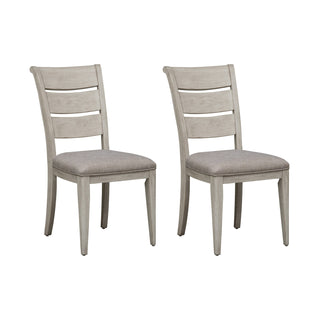 Side Chairs, Set of 2, Antique White Rubberwood Ladder Back, Upholstered Seat