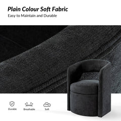 Storage Armchair, Black Polyester Upholstery, Metal Legs, Hidden Casters