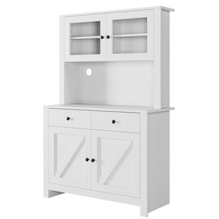 Buffet Cabinet with Glass Doors and Drawers, White Manufactured Wood