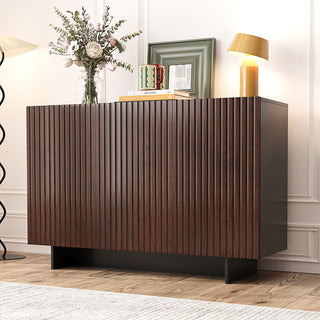 Sideboard Accent Cabinet, 3 Doors, 5 Adjustable Shelves, Black and Walnut