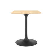 Square Dining Table, Seats 2, Natural Wood Veneer Top, Black Pedestal Base