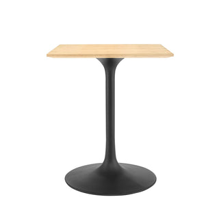 Square Dining Table, Seats 2, Natural Wood Veneer Top, Black Pedestal Base