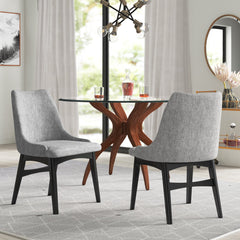 Side Chairs, Set of 2, Gray Polyester Blend, Black Solid Wood Legs