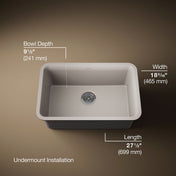Undermount Kitchen Sink, Cairn, Neoroc Composite, 27.5 In, Matte Taupe