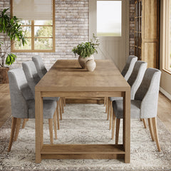 Rectangular Pedestal Table, Seats 8, Natural Manufactured Wood
