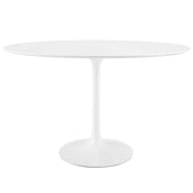 Oval Pedestal Dining Table, 48 Inch, White Gloss MDF Top, White Metal Base