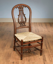 Side Chair, Solid Mahogany, Lyre Back, Rush Seat, Walnut