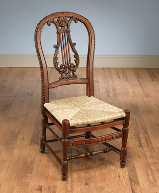 Side Chair, Solid Mahogany, Lyre Back, Rush Seat, Walnut