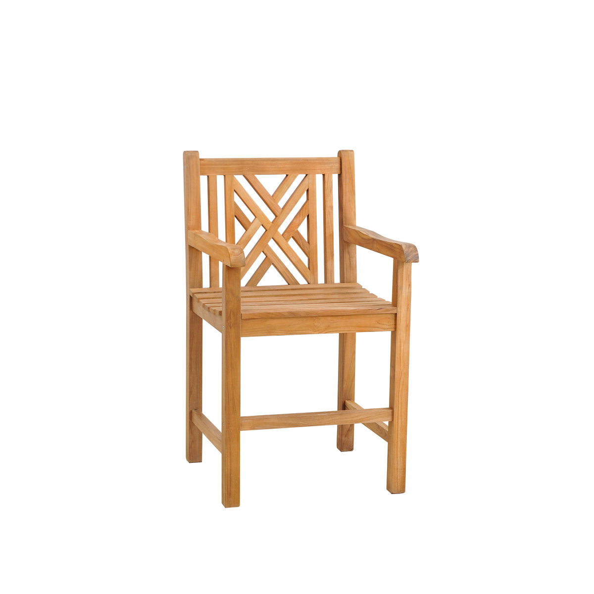 Counter Stool with Arms, Solid Teak Wood, Brown