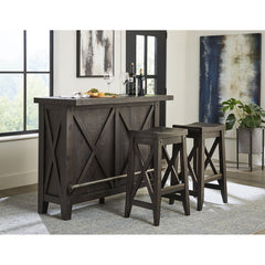 Bar Stool, Backless Solid Wood, Rustic Black, Four Legs with Footrest