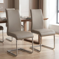 Cantilever Side Chair, Faux Leather Upholstery, Chrome Steel Frame