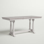 Counter Height Extendable Dining Table, Solid Rubberwood, Oat Top, Light Gray Base