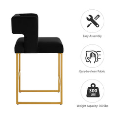 Counter Stools, Set of 2, Black Velvet Seat, Gold Metal Frame