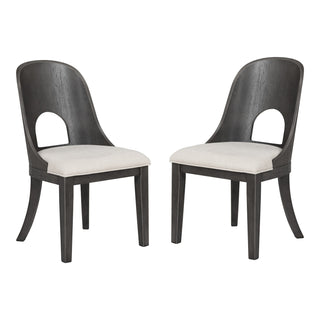 Side Chairs, Set of 2, Gray Polyester Upholstery, Gray Wood Legs