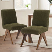 Parsons Dining Chairs, Set of 2, Olive Green Fabric, Walnut Wood Legs