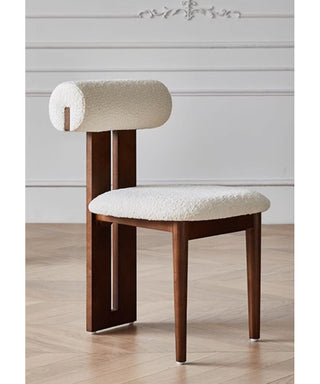 Side Chair, Ivory Teddy Upholstery, Brown Wood Frame