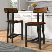 Counter Stools, Set of 2, Solid Wood Frame, Rustic Brown Seat, Gray Base