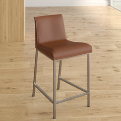 Counter Stools, Set of 2, White Faux Leather, Stainless Steel Legs