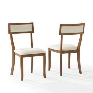 Side Chairs, Set of 2, Cream Upholstery, Brown Wood Legs