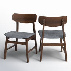 Side Chairs, Set of 2, Gray Polyester Blend, Walnut Finish Solid Wood Legs