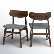 Side Chairs, Set of 2, Gray Polyester Blend, Walnut Finish Solid Wood Legs