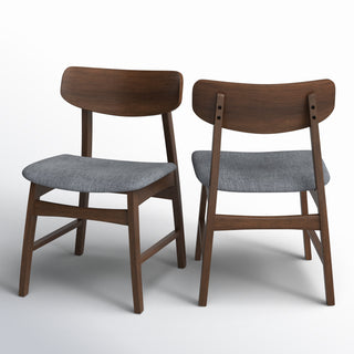Side Chairs, Set of 2, Gray Polyester Blend, Walnut Finish Solid Wood Legs