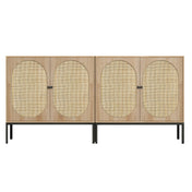 Sideboard, MDF and Steel, Natural Rattan Doors, 31.5 In, Nature