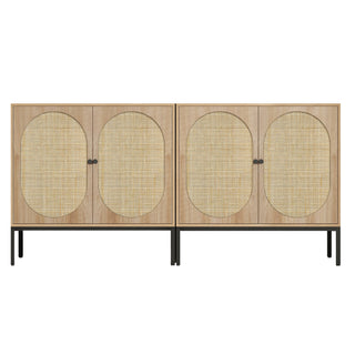 Sideboard, MDF and Steel, Natural Rattan Doors, 31.5 In, Nature