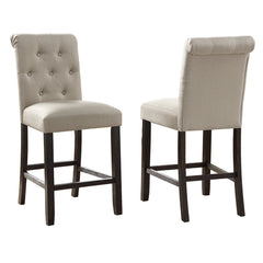 Counter-Height Dining Chairs, Set of 2, Tan Polyester Blend, Black Wood Legs