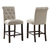 Counter-Height Dining Chairs, Set of 2, Tan Polyester Blend, Black Wood Legs