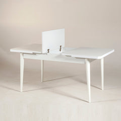 Extendable Dining Table, Manufactured Wood, Self-Storing Leaf, White