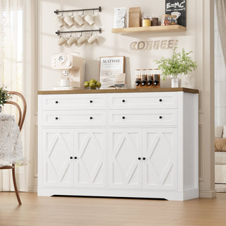 Sideboard, 4 Drawers, 2 Cabinets, Manufactured Wood, Rustic Brown/White