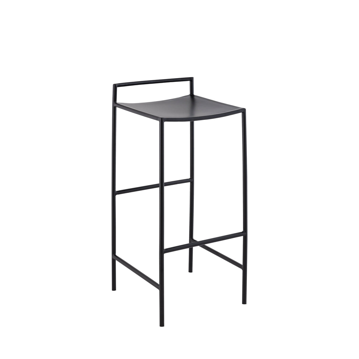 Barstool, Black Iron Frame, Square Seat, Low Back, Footrest