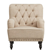 Armchair, Beige Cotton Blend Upholstery, Solid Wood Frame, Black Legs