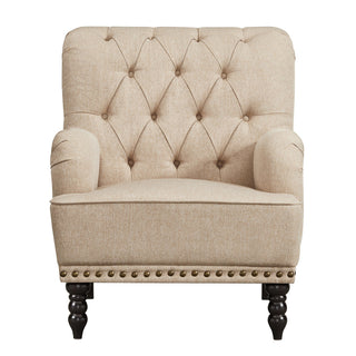 Armchair, Beige Cotton Blend Upholstery, Solid Wood Frame, Black Legs
