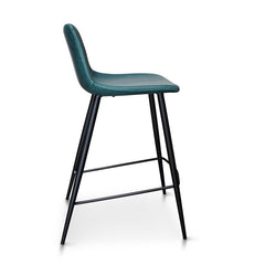 Counter Stools, Set of 2, Teal Faux Leather, Black Steel Frame