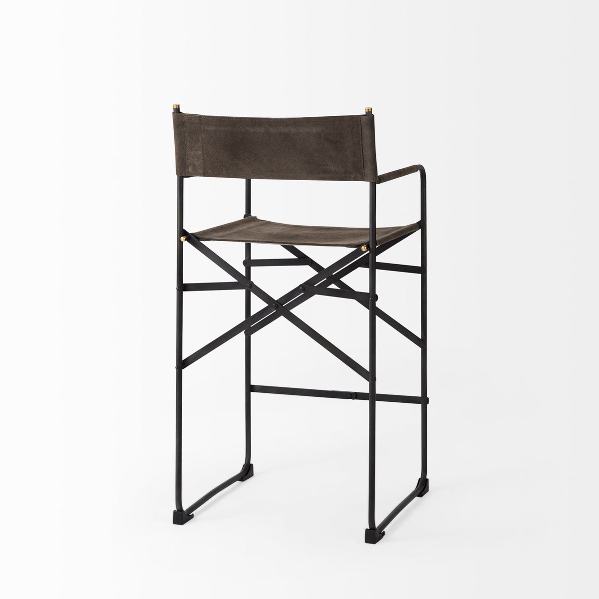 Counter Stool, 26.5 Inch Seat Height, Foldable Black Metal Frame, Arms