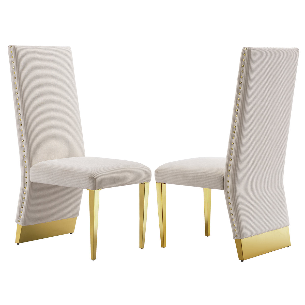 Side Chairs, Set of 2, Beige Fabric, Stainless Steel Frame