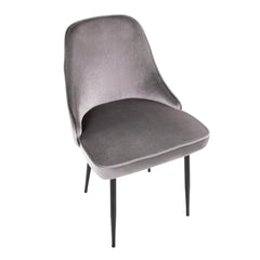 Side Chairs, Set of 2, Velvet Upholstered, Solid Back, Metal Legs