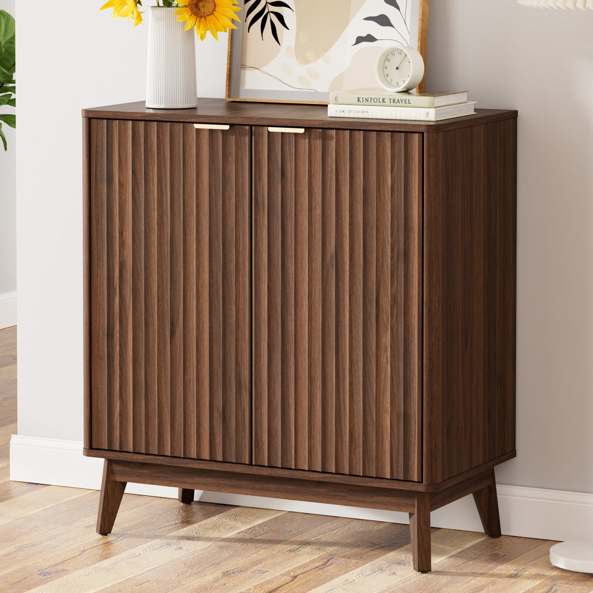Sideboard, Solid and Manufactured Wood, Two Adjustable Shelves, Walnut