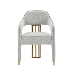 Side Chair, Art Deco Style, Gray Upholstery, Gold Stainless Steel Base