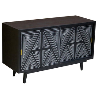 Sideboard, Solid Mango Wood, 44 Inch Wide, Two Sliding Doors, Black