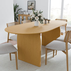 Oval Dining Table, 67 Inch, Solid and Manufactured Wood, Double Pedestal, Natural Wood
