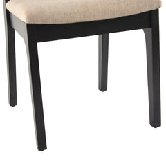 Side Chairs, Set of 2, Black Solid Wood and Rattan, Upholstered Seats