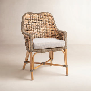 Armchair, Wicker Rattan Frame, Removable Seat Cushion, Brown