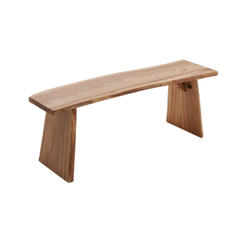 Dining Bench, Solid Elm Wood, 47.5 Inch, Beige, Natural Wood Legs