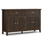 Sideboard Buffet, Solid Wood, 60 Inch Wide, Brown, 4 Doors, 2 Drawers