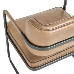 Cantilever Dining Chair, Tan Genuine Leather, Black Iron Frame